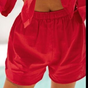 Berlook Red Cotton & Linen Natural Fiber Shorts